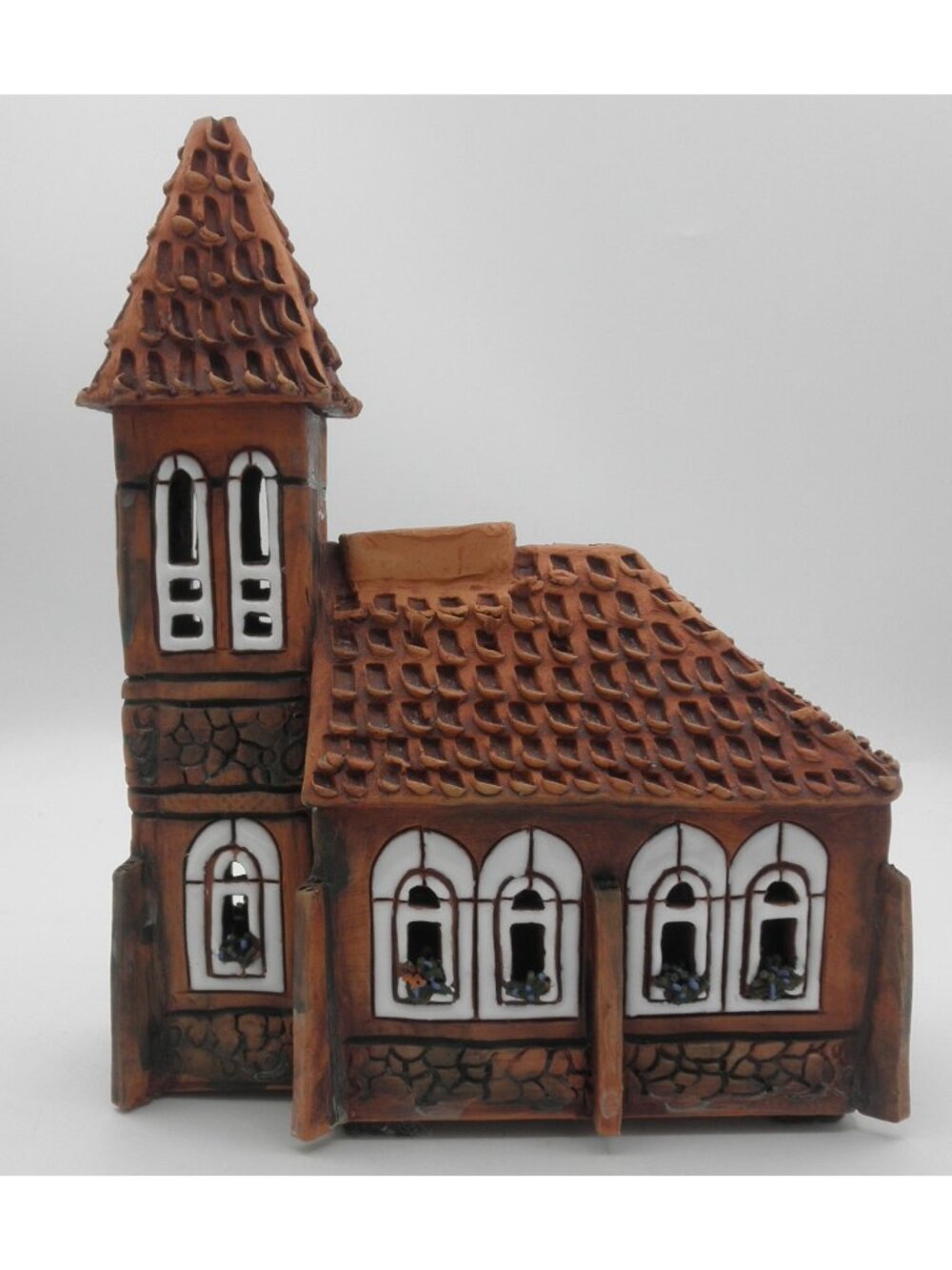 Handarbeit Lithuanian Terracotta Village Figurine Church Building Luminary